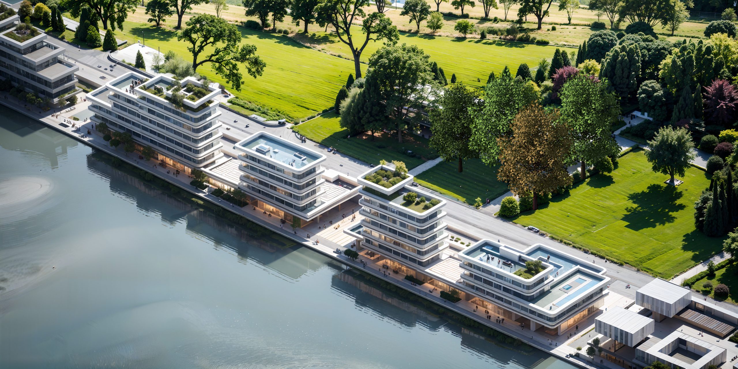 Vue aérienne du site East Lake Park sur la lagune de Bê