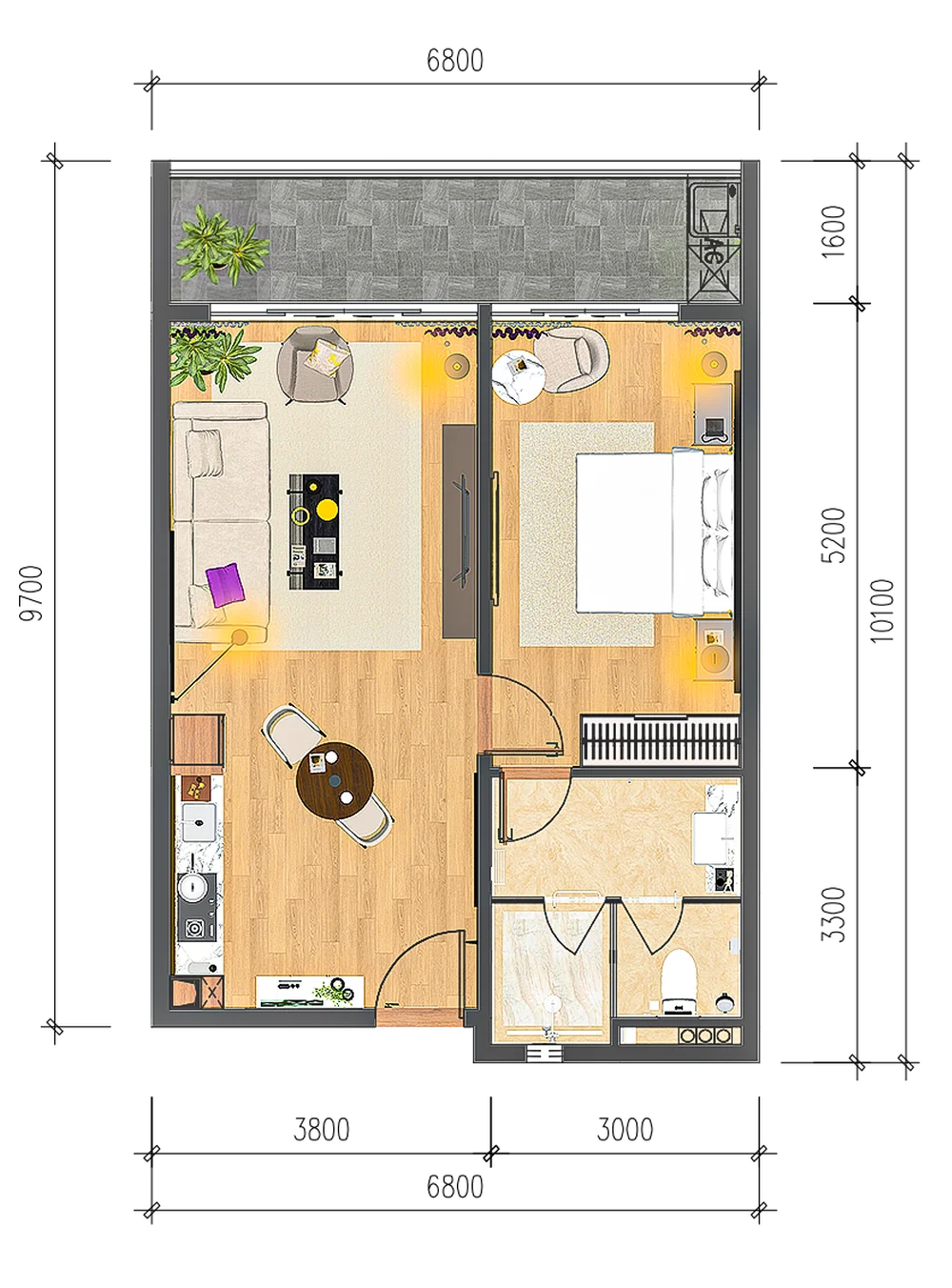 Plan meublé de l’appartement 1 chambre de 81 m²