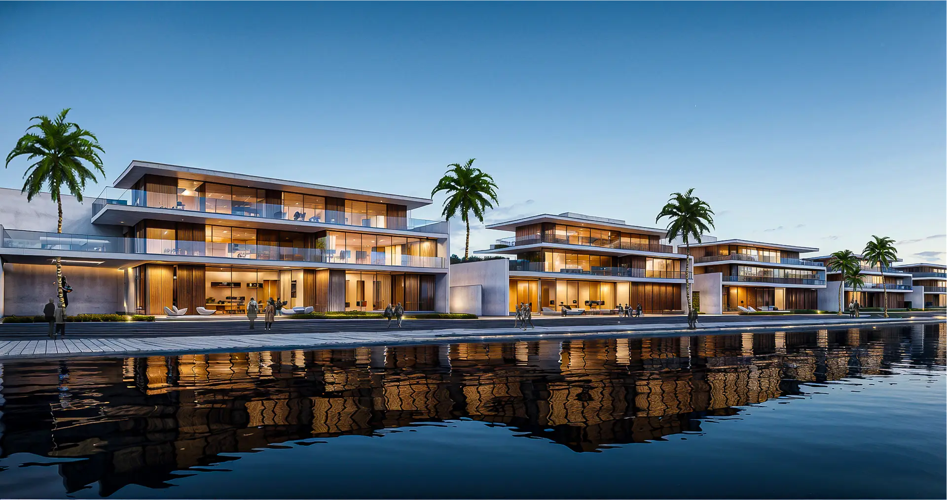 Rangée de villas le long de la rive